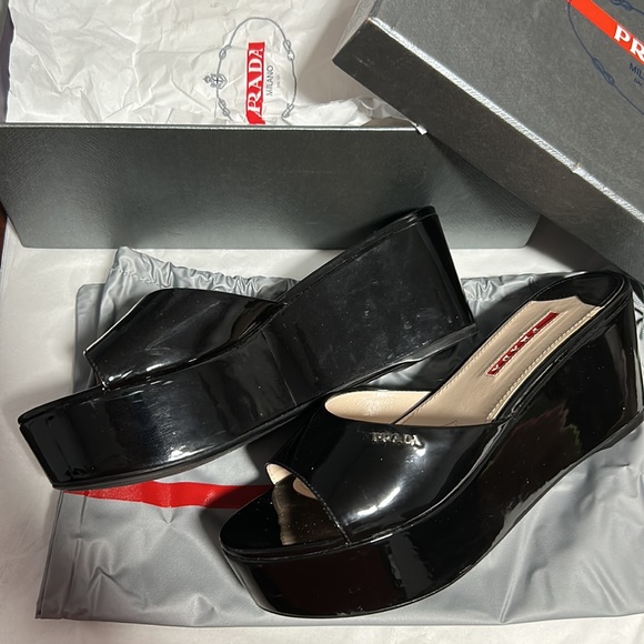 Prada Black Patent Leather Platform Sandals - Picture 4 of 16